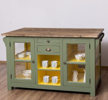 Kitchen island with doors and bottle compartment