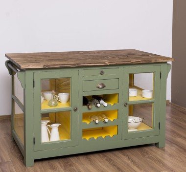 Kitchen island with doors and bottle compartment