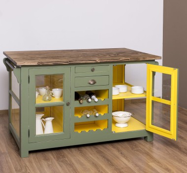 Kitchen island with doors and bottle compartment