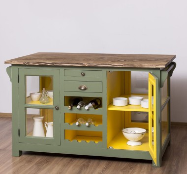 Kitchen island with doors and bottle compartment