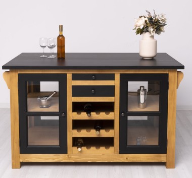 Kitchen island with doors and bottle compartment