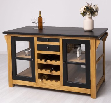 Kitchen island with doors and bottle compartment