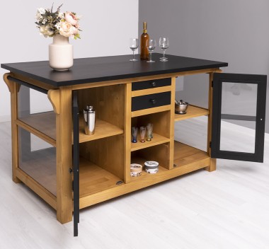 Kitchen island with doors and bottle compartment