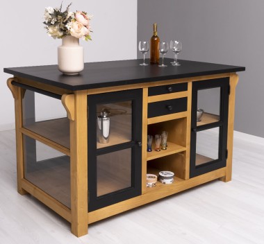 Kitchen island with doors and bottle compartment