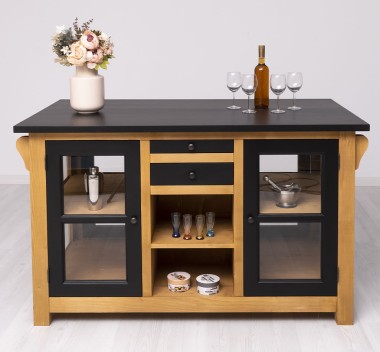 Kitchen island with doors and bottle compartment