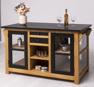 Kitchen island with doors and bottle compartment