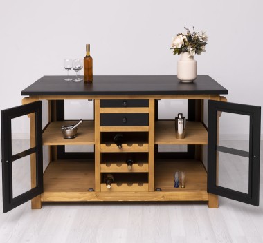 Kitchen island with doors and bottle compartment