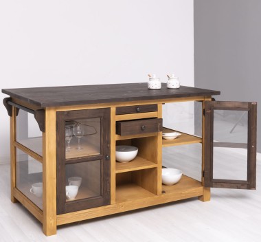 Kitchen island with doors and bottle compartment