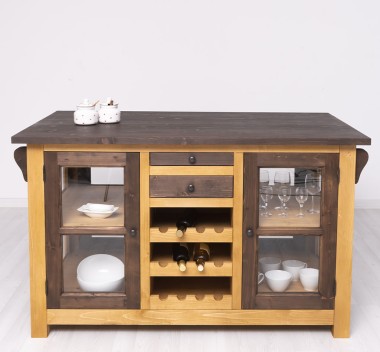 Kitchen island with doors and bottle compartment