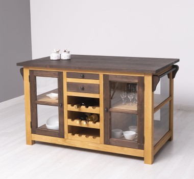 Kitchen island with doors and bottle compartment