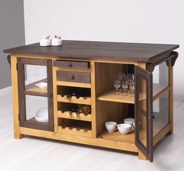 Kitchen island with doors and bottle compartment