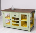 Glass door kitchen island with wine rack, top oak