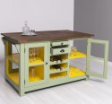 Glass door kitchen island with wine rack, top oak