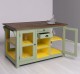 Glass door kitchen island with wine rack, top oak