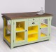 Glass door kitchen island with wine rack, top oak