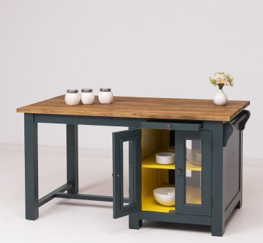 Kitchen island with table, oak top