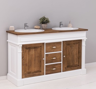 Oak bathroom cupboard 2 wash basins, without sink, oak