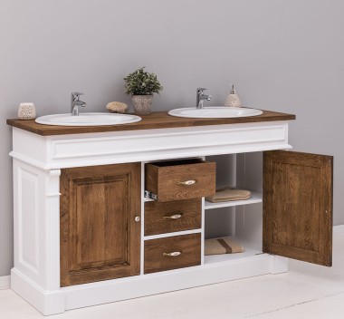 Oak bathroom cupboard 2 wash basins, without sink, oak