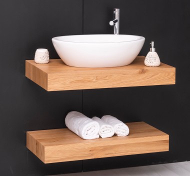 Oak washbasin holder with metal wall mounting set