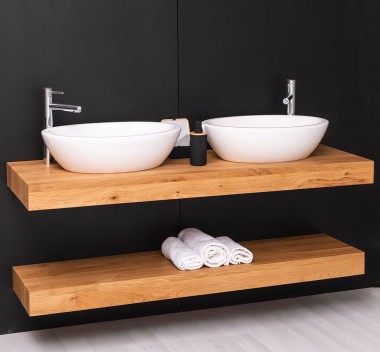 Oak washbasin holder with metal wall mounting set