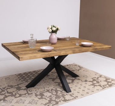 Dining table with central leg in X