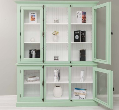 Chest without drawers, glass doors + 2-door display case and open shelves - Color Ext._P092 / Color Int._P004 - DOUBLE COLORED