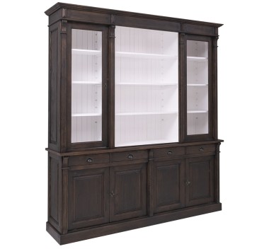 Bookcase with 4 doors, 4 BAS drawers + 2 glass doors, SUP open shelf, Directoire Collection