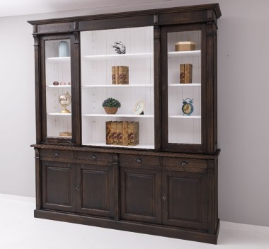 Bookcase with 4 doors, 4 BAS drawers + 2 glass doors, SUP open shelf, Directoire Collection