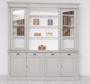 Bookcase with 4 doors, 4 BAS drawers + 2 glass doors, SUP open shelf, Directoire Collection