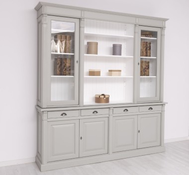 Bookcase with 4 doors, 4 BAS drawers + 2 glass doors, SUP open shelf, Directoire Collection