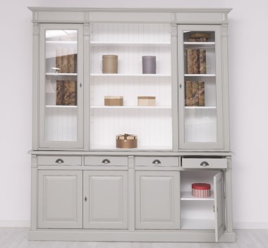 Bookcase with 4 doors, 4 BAS drawers + 2 glass doors, SUP open shelf, Directoire Collection