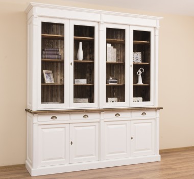 Bookcase with 4 doors, 4 BAS drawers + 4 SUP glass doors, Directoire Collection