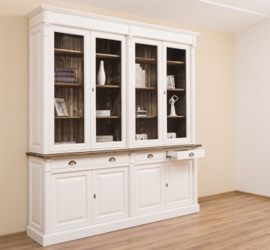 Bookcase with 4 doors, 4 BAS drawers + 4 SUP glass doors, Directoire Collection