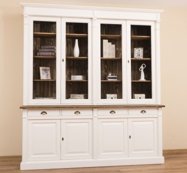 Bookcase with 4 doors, 4 BAS drawers + 4 SUP glass doors, Directoire Collection