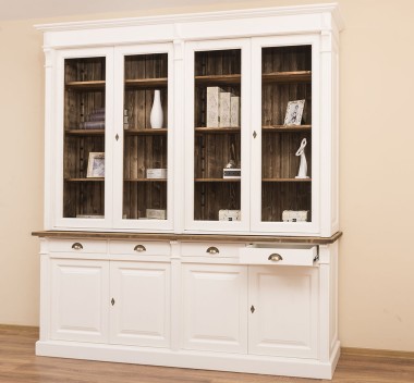 Bookcase with 4 doors, 4 BAS drawers + 4 SUP glass doors, Directoire Collection