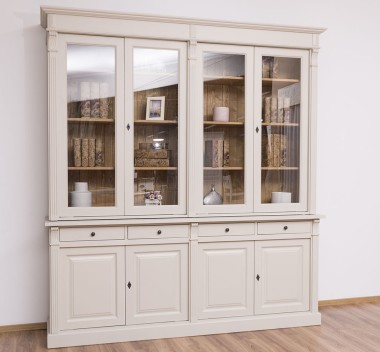 Bookcase with 4 doors, 4 BAS drawers + 4 SUP glass doors, Directoire Collection