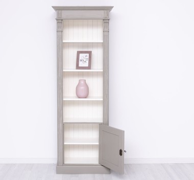 Narrow bookcase with 1 door, open shelf, Directoire Collection