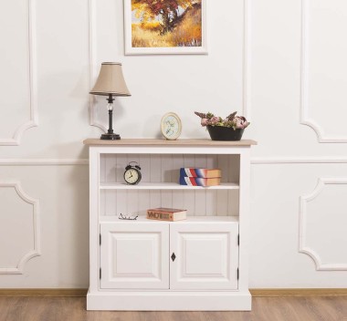 Medium bookcase with 2 doors, 1 shelf, oak top