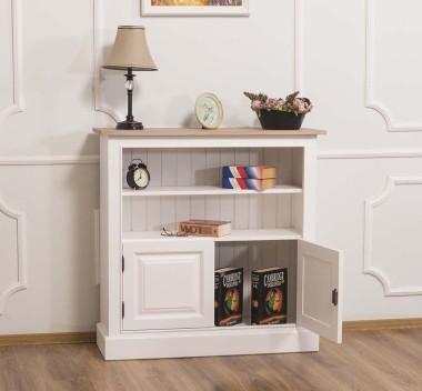 Medium bookcase with 2 doors, 1 shelf, oak top