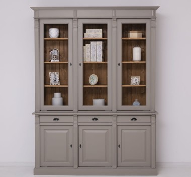 3-door sideboard, 3 BAS drawers + 3 SUP glass doors, Directoire Collection