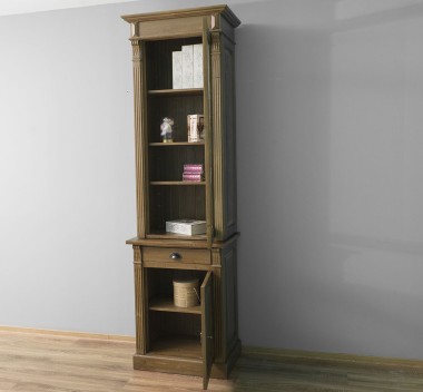 Bookcase with 1 door, 1 BAS drawer + 1 SUP glass door