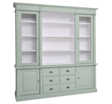 Bookcase with 2 doors, 6 BAS drawers + 2 glass doors, open space SUP