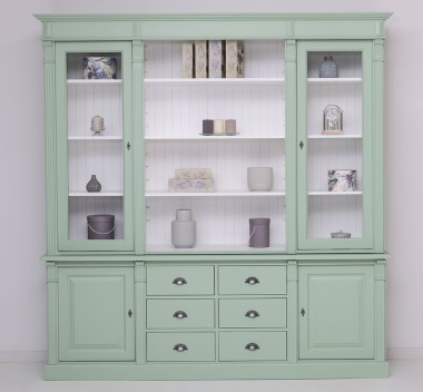 Bookcase with 2 doors, 6 BAS drawers + 2 glass doors, open space SUP