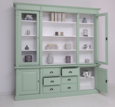 Bookcase with 2 doors, 6 BAS drawers + 2 glass doors, open space SUP