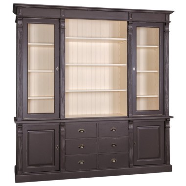 Bookcase with 2 doors, 6 BAS drawers + 2 glass doors, open space SUP