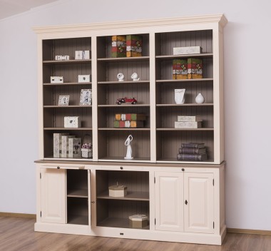 Large bookcase with 4 doors, 1 shelf BAS + triple shelf SUP