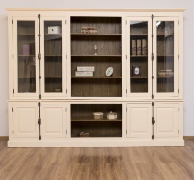 Large bookcase with 4 doors and Cremone, open middle BAS + 4 glass doors, and open middle SUP