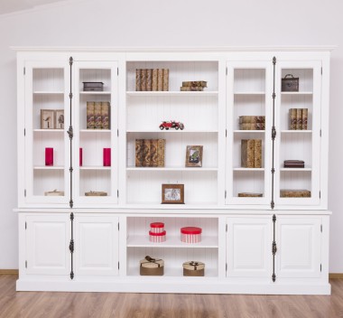 Large bookcase with 4 doors and Cremone, open middle BAS + 4 glass doors, and open middle SUP