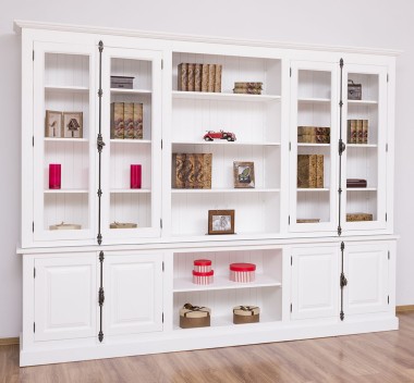 Large bookcase with 4 doors and Cremone, open middle BAS + 4 glass doors, and open middle SUP