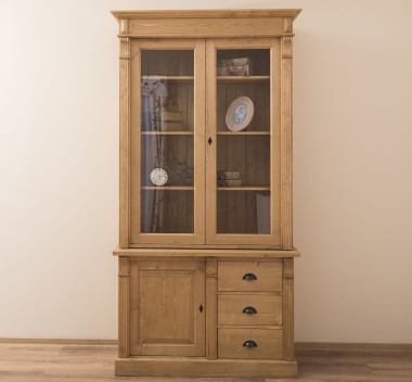 Showcase with 1 door, 3 BAS drawers + 2 SUP glass doors, Directoire Collection